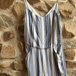 Blue White Striped Thin Straps Wide Leg Jumper XS